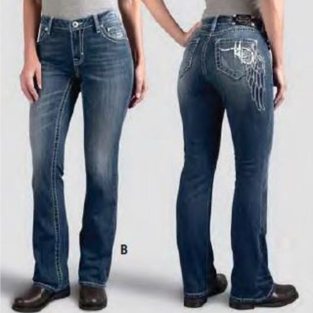 HARLEY-DAVIDSON Boot Cut Embellished Wing Mid-Rise Jeans size 8